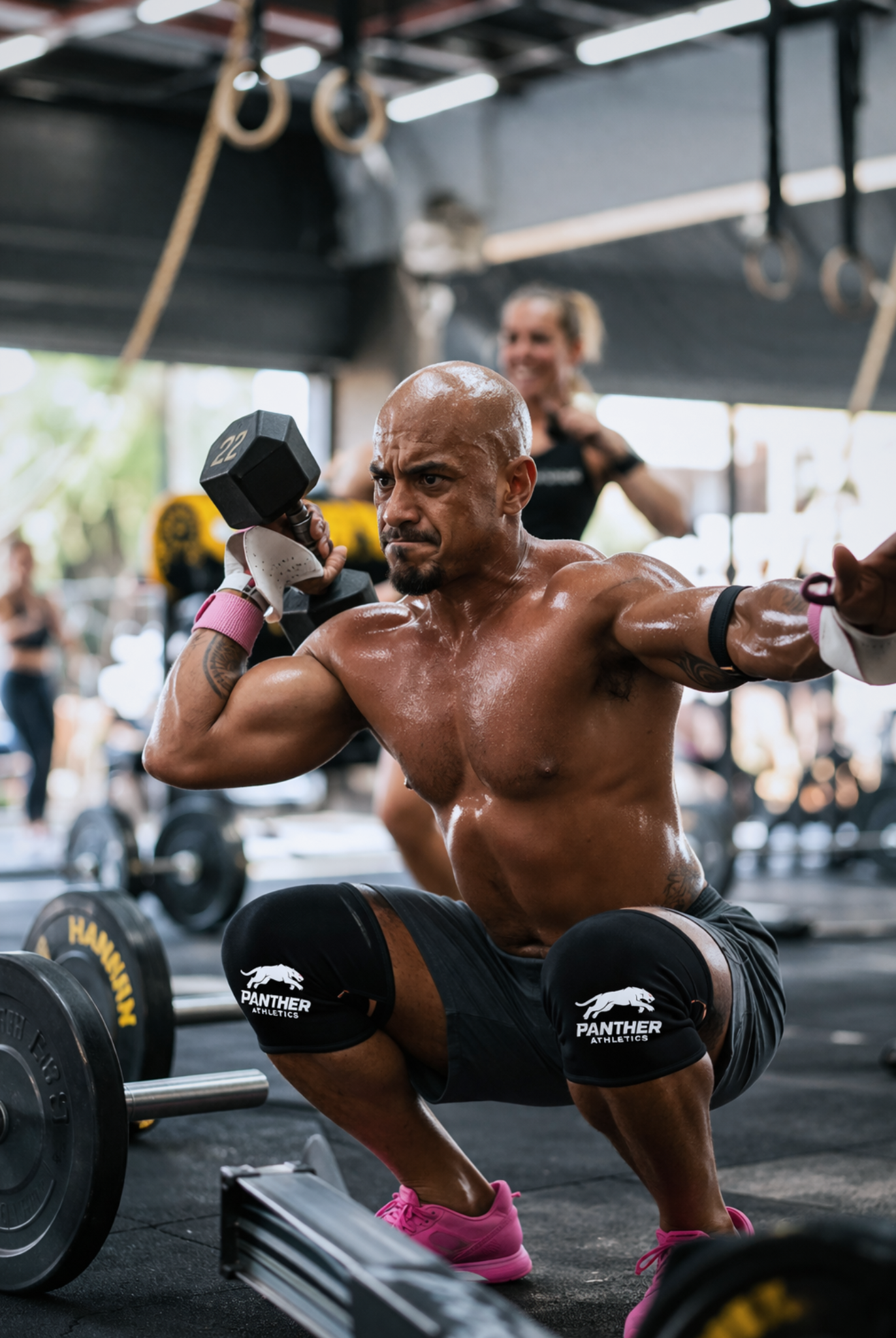 Athlete putting on Panther Athletics knee sleeve